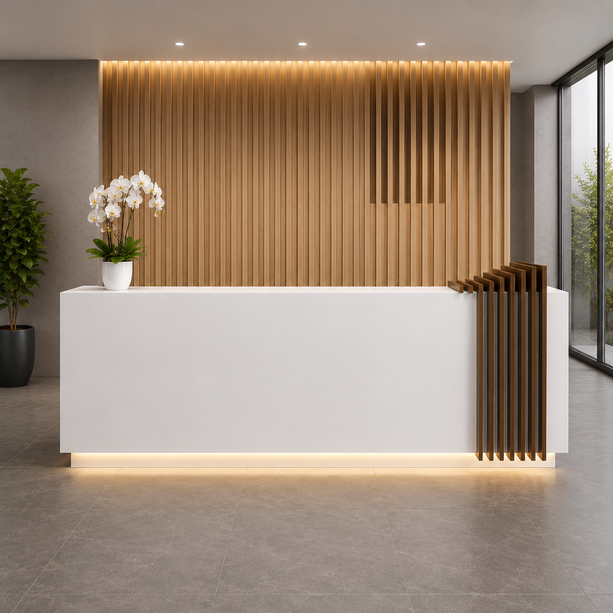 Modern Luxury Reception Desk Counter for Office Lobby, Hotel Front Office, Clinic, Corporate Workspace, Co-Working Space