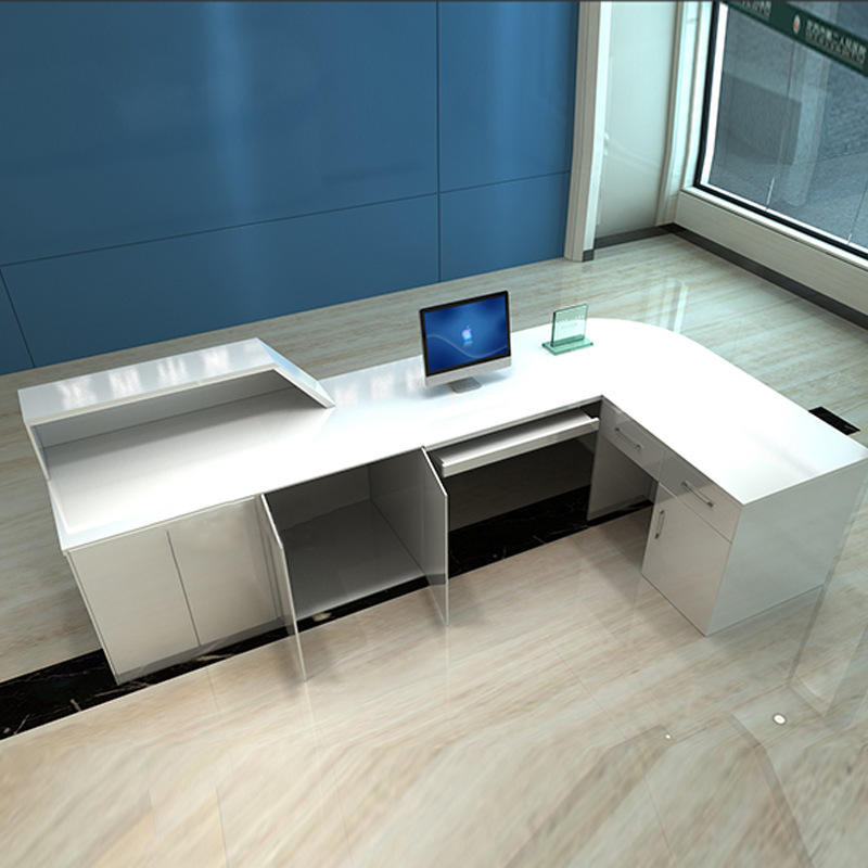 Modern L Shape Reception Table for Office Executive Front Counter Desk for Hospital Clinic Consultation Billing Counter Large