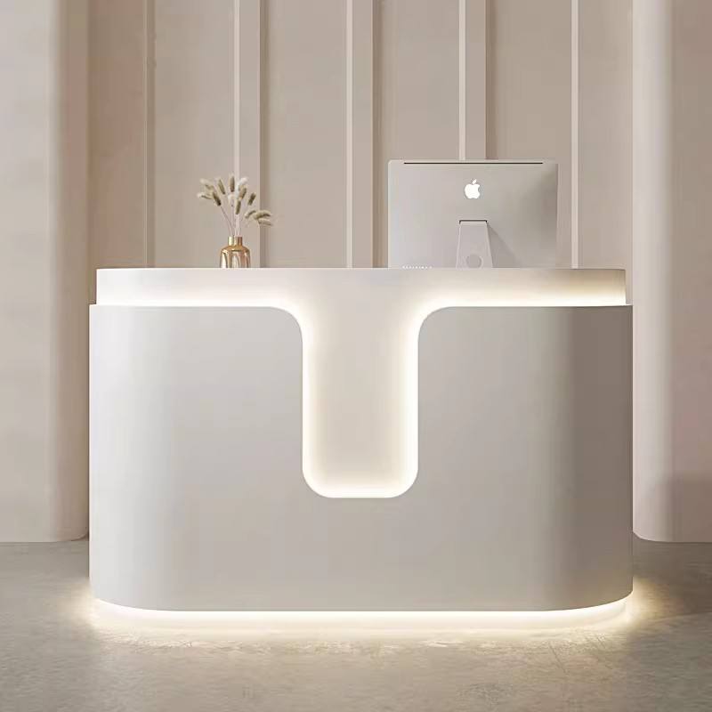 Modern Curved Reception Desk with Ambient LED Lighting for Office Lobby, Salon, Spa, Clinic, Hotel Front Desk and Premium Commercial Reception Areas