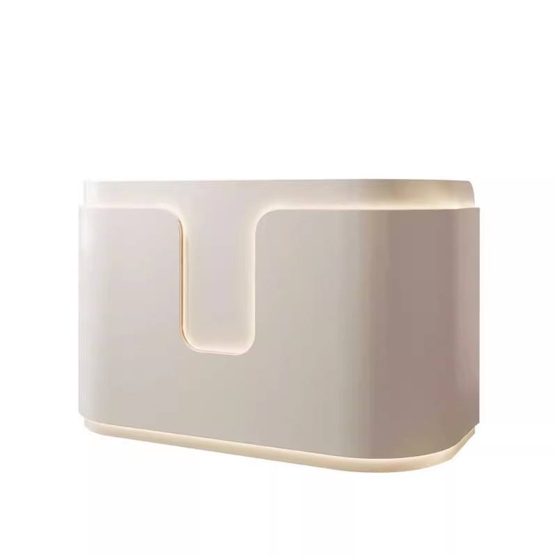 Modern Curved Reception Desk with Ambient LED Lighting for Office Lobby, Salon, Spa, Clinic, Hotel Front Desk and Premium Commercial Reception Areas