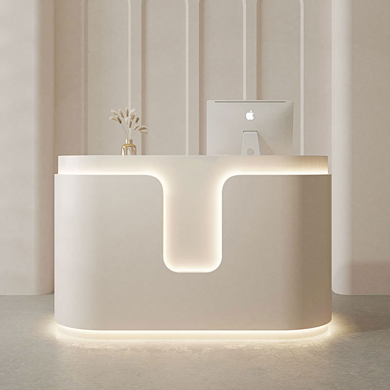 Modern Curved Reception Desk with Ambient LED Lighting for Office Lobby, Salon, Spa, Clinic, Hotel Front Desk and Premium Commercial Reception Areas