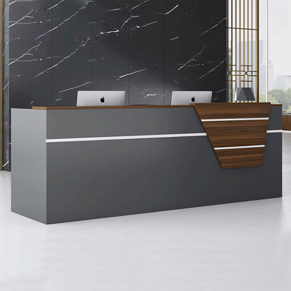 Reception Desk with Dual Workstation, Front Office Counter and Storage Layout for Corporate Offices, Clinics, Hotels and Business Spaces