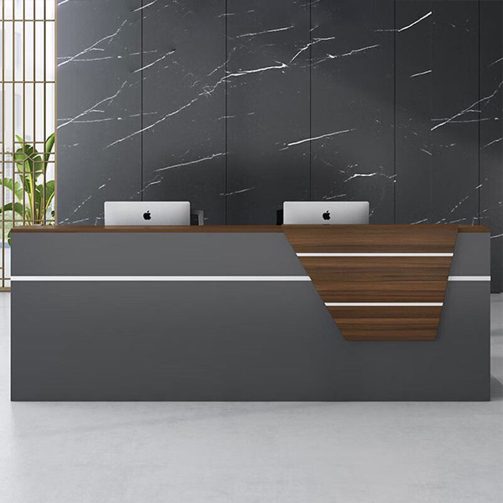 Reception Desk with Dual Workstation, Front Office Counter and Storage Layout for Corporate Offices, Clinics, Hotels and Business Spaces