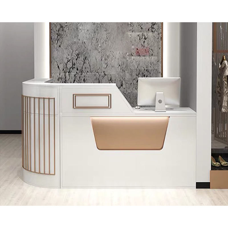 Modern L Shape Reception Desk with Storage Drawers and Counter Shelves for Boutique, Salon, Clinic, Office Lobby and Retail Reception Area