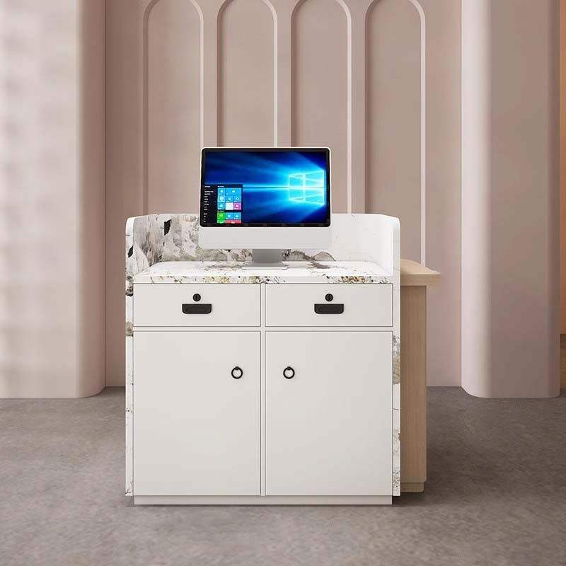 Compact Modern Reception Desk with Storage Drawers and Cabinet for Salon, Clinic, Boutique, Retail Shop, Office Lobby and Commercial Reception Area