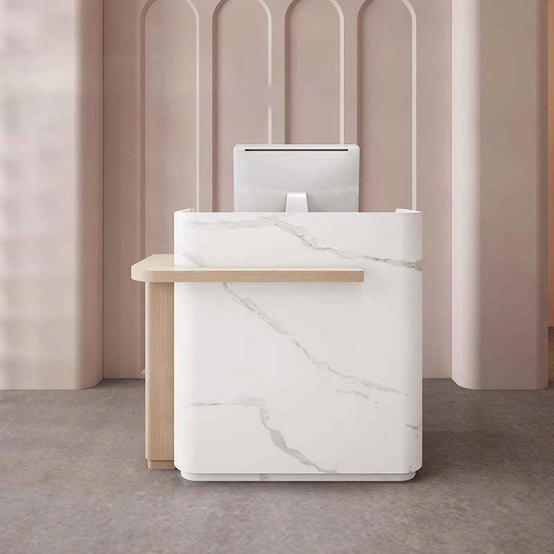 Compact Modern Reception Desk with Storage Drawers and Cabinet for Salon, Clinic, Boutique, Retail Shop, Office Lobby and Commercial Reception Area