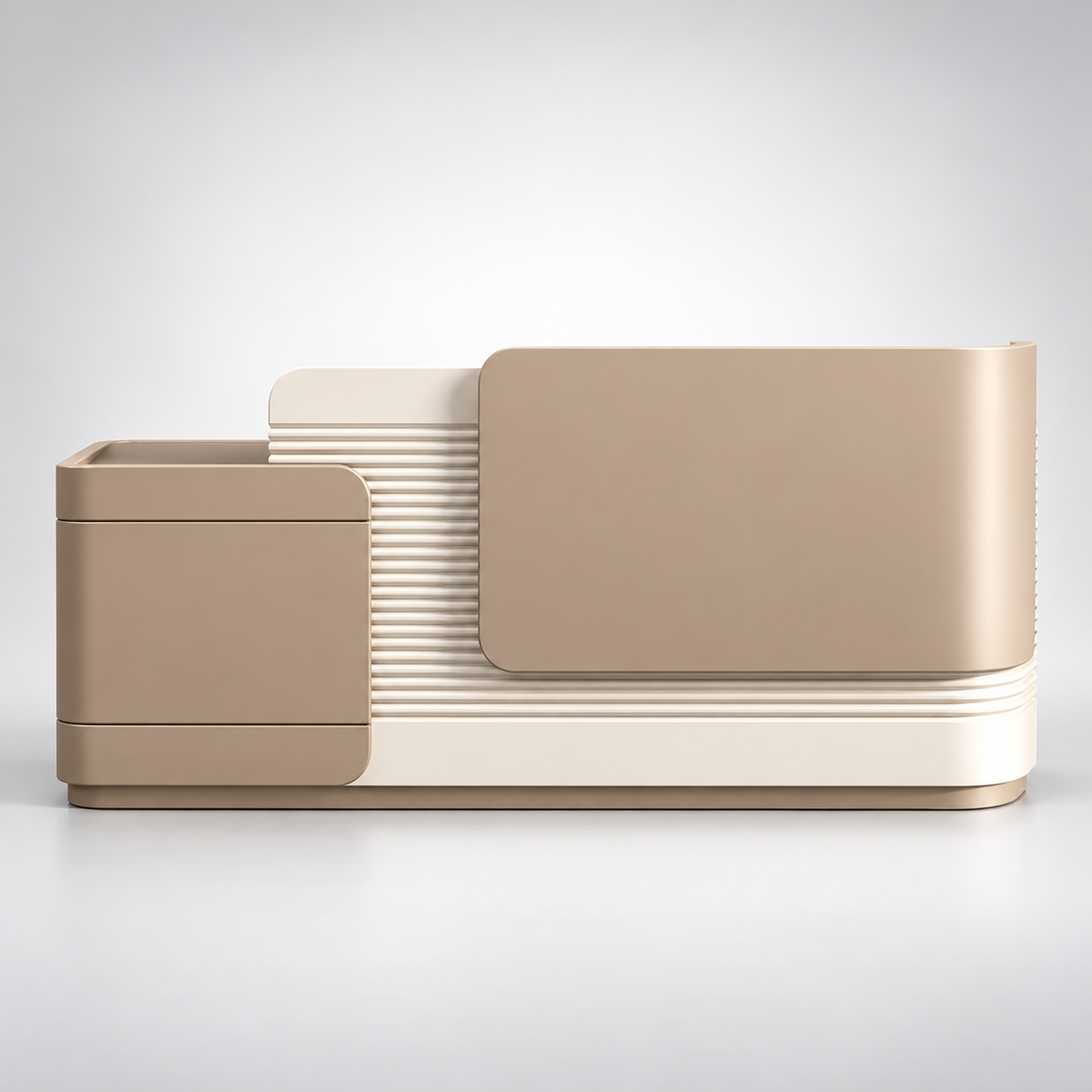 Luxury Modern Reception Desk with Curved Front Counter, Ribbed Panel Design & Side Storage Unit for Office, Hotel, Salon & Lobby