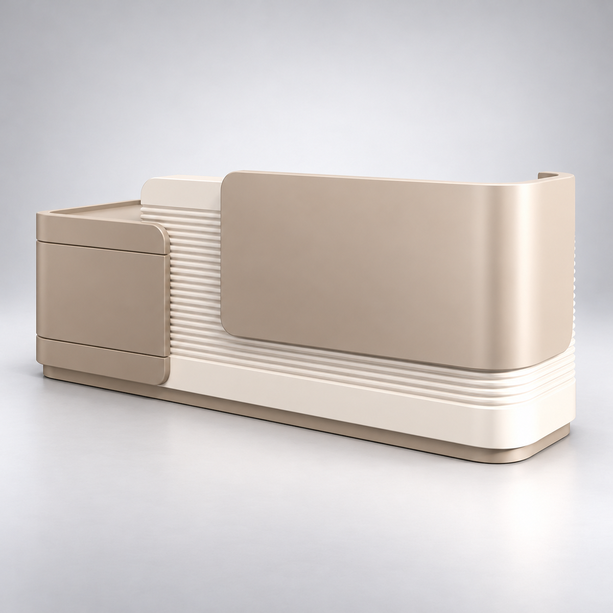 Luxury Modern Reception Desk with Curved Front Counter, Ribbed Panel Design & Side Storage Unit for Office, Hotel, Salon & Lobby