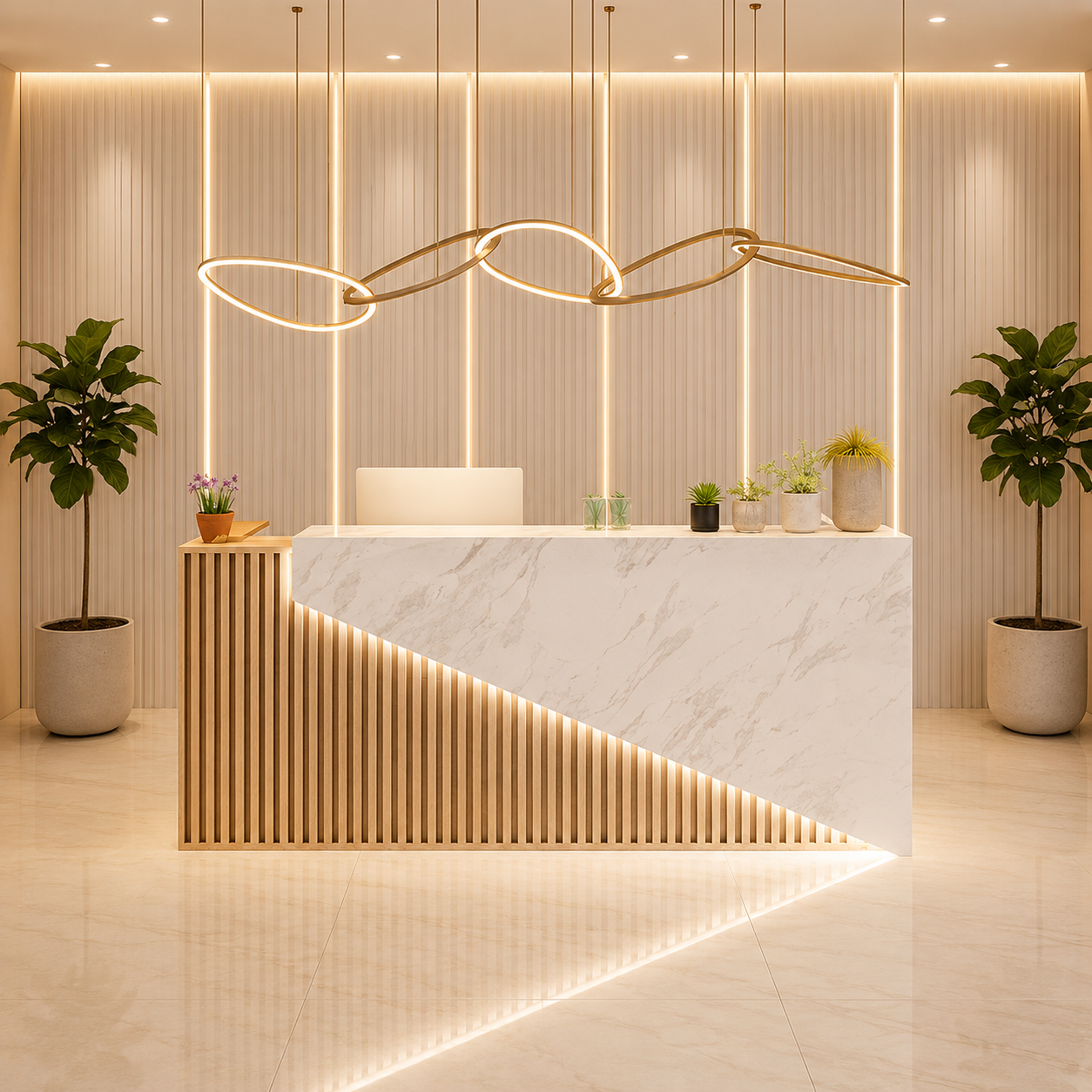 Reception Desk with Ambient LED Lighting for Office Lobby, Salon, Spa, Clinic, Hotel Front Desk and Premium Commercial Reception Areas