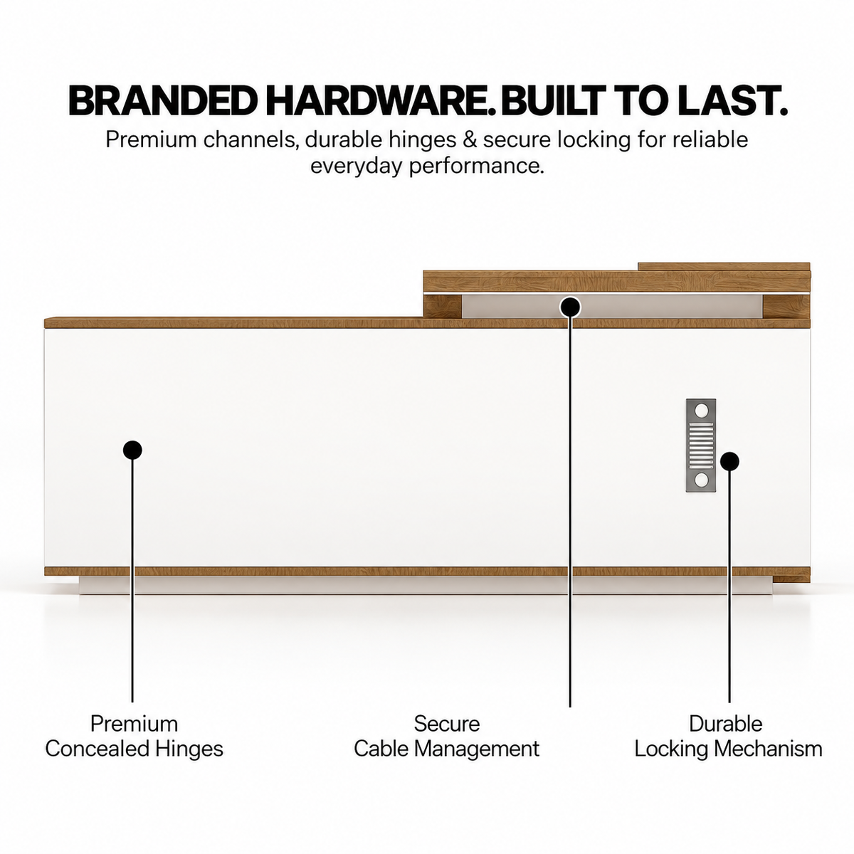 Luxury Modern Executive Director Table with Natural Wood Finish, White Panel Base, Integrated Side Storage, Cable Management & Spacious Premium Worktop