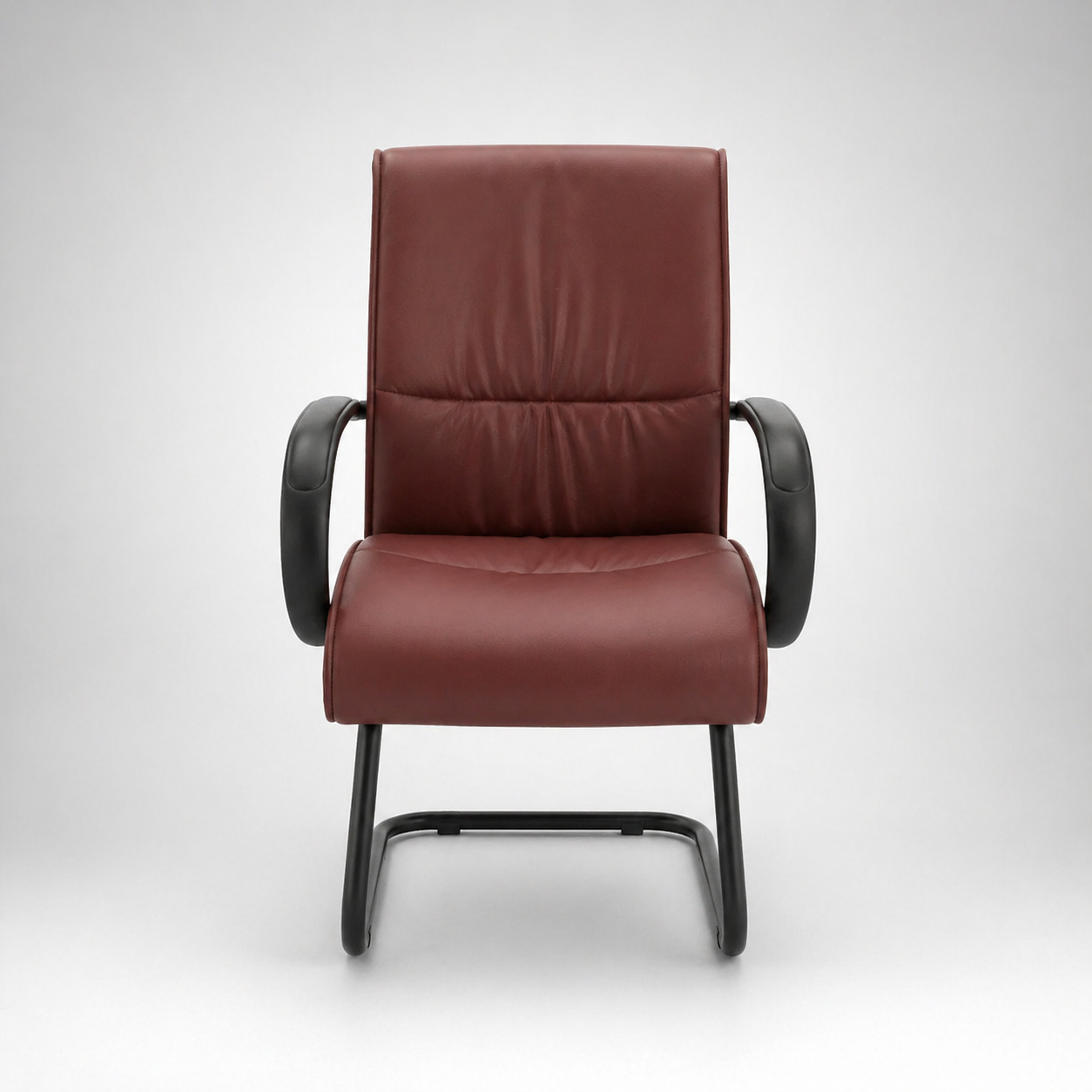 Executive Mid Back Visitor Chair in Premium Brown PU Leather with Cushioned Seat, Ergonomic Support, Metal Sledge Base & Armrests for Office, Reception & Meeting Rooms