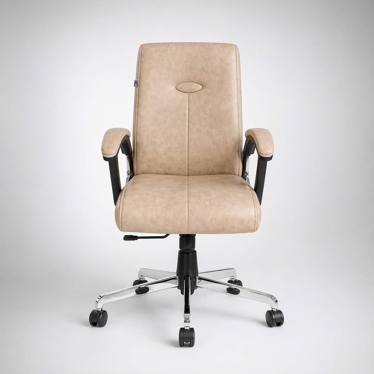 Executive Mid Back Upholstered Office Chair with Cushioned Seat, Ergonomic Support, Padded Armrests, Swivel Mechanism & Chrome Base for Office