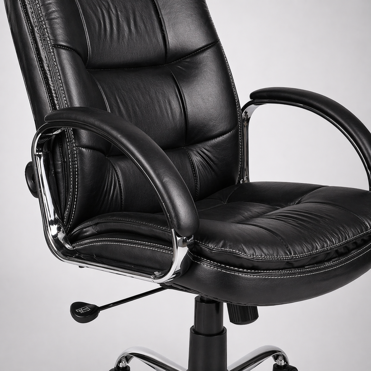 Executive High Back Ergonomic Office Chair with Cushioned Leatherette Upholstery, Tilt Mechanism, Adjustable Height, Padded Armrests & Chrome Base for Office