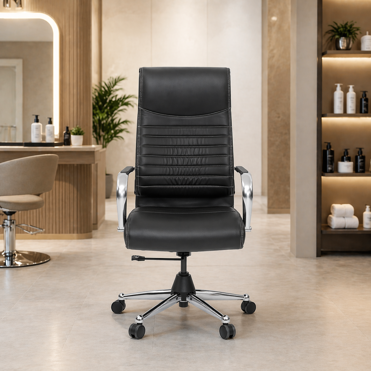 Executive High Back Leatherette Office Chair with Cushioned Seat, Ergonomic Back Support, Tilt Mechanism, Adjustable Height & Chrome Base for Office