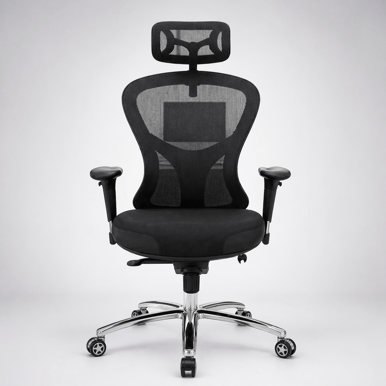 Executive Office Chair with High Back Support, Breathable Mesh, Fabric Cushioned Seat, Adjustable Headrest, Tilt Mechanism & Chrome Base for Office