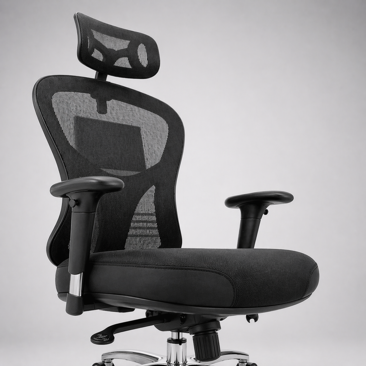 Executive Office Chair with High Back Support, Breathable Mesh, Fabric Cushioned Seat, Adjustable Headrest, Tilt Mechanism & Chrome Base for Office