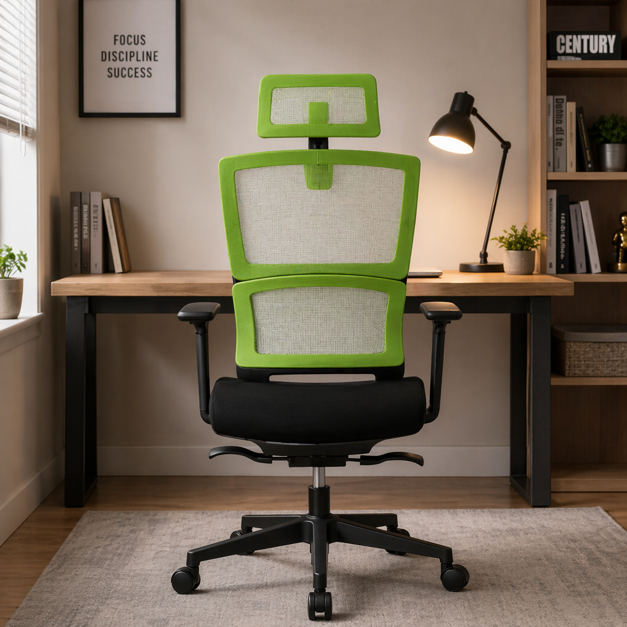 Executive High Back Ergonomic Mesh Office Chair with Adjustable Headrest, Lumbar Support, Fabric Seat and Swivel Base for Office & Home Use