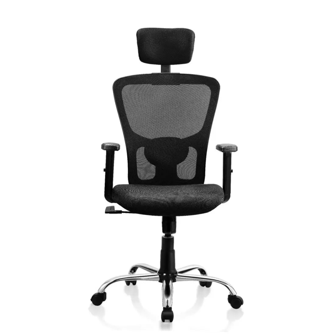 एडजस्टेबल आर्म के साथ क्रोम बेस वाली हाई बैक ऑफिस चेयर