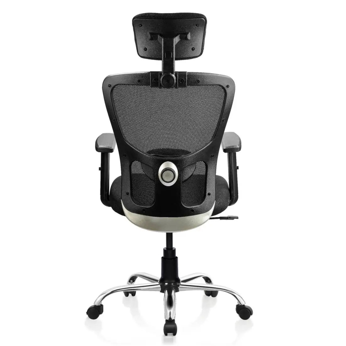 एडजस्टेबल आर्म के साथ क्रोम बेस वाली हाई बैक ऑफिस चेयर