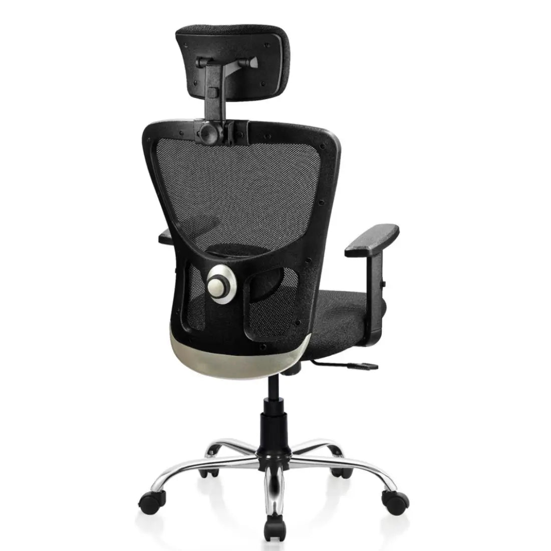 एडजस्टेबल आर्म के साथ क्रोम बेस वाली हाई बैक ऑफिस चेयर