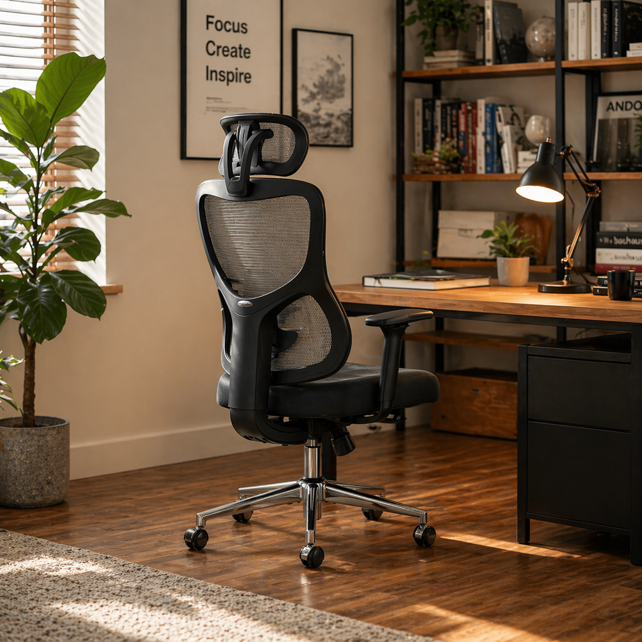 Ergonomic High Back Mesh Chair with Adjustable Headrest, 3D Armrests, Lumbar Support and Chrome Base – Breathable Office Chair