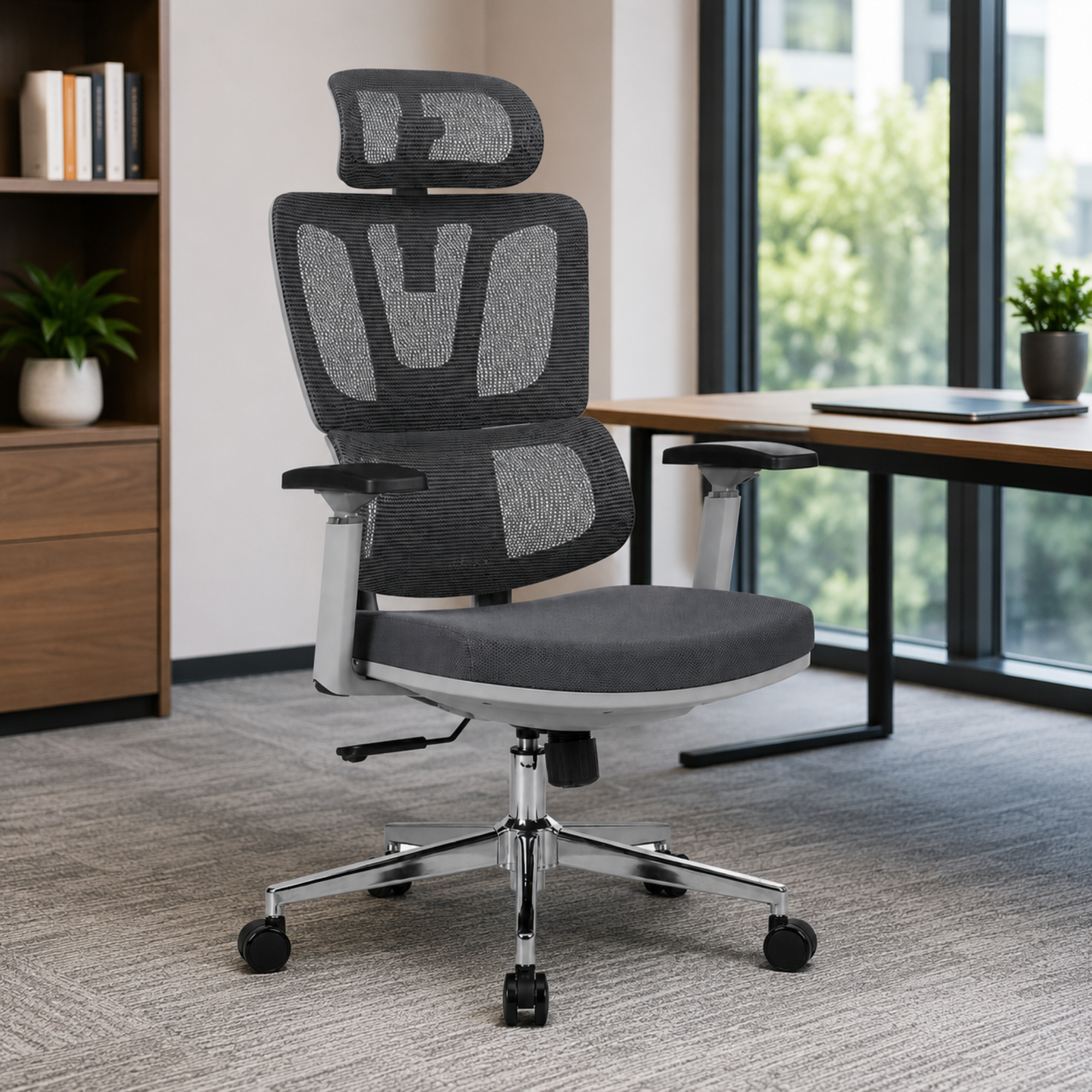 Executive High Back Mesh Chair with Adjustable Headrest, Ergonomic Lumbar Support, Breathable, Comfortable Seat Cushion, Smooth Swivel Base for Office