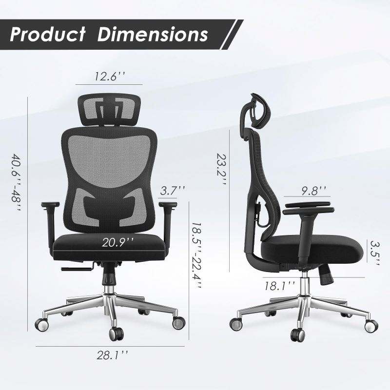 Ergonomic High Back Mesh Chair with Adjustable Headrest, 3D Armrests, Lumbar Support and Chrome Base – Breathable Office Chair