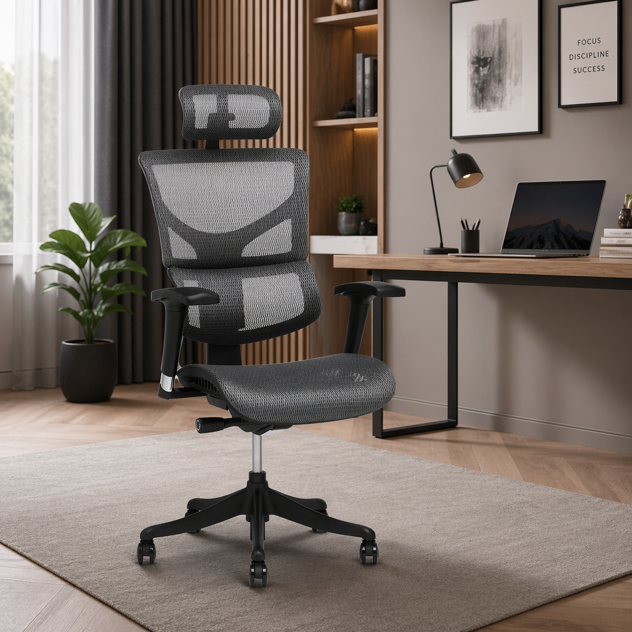Executive High Back Ergonomic Mesh Chair with Headrest, 4D Armrests, Adjustable Seat Depth and Recline, Modern Office Task Chair