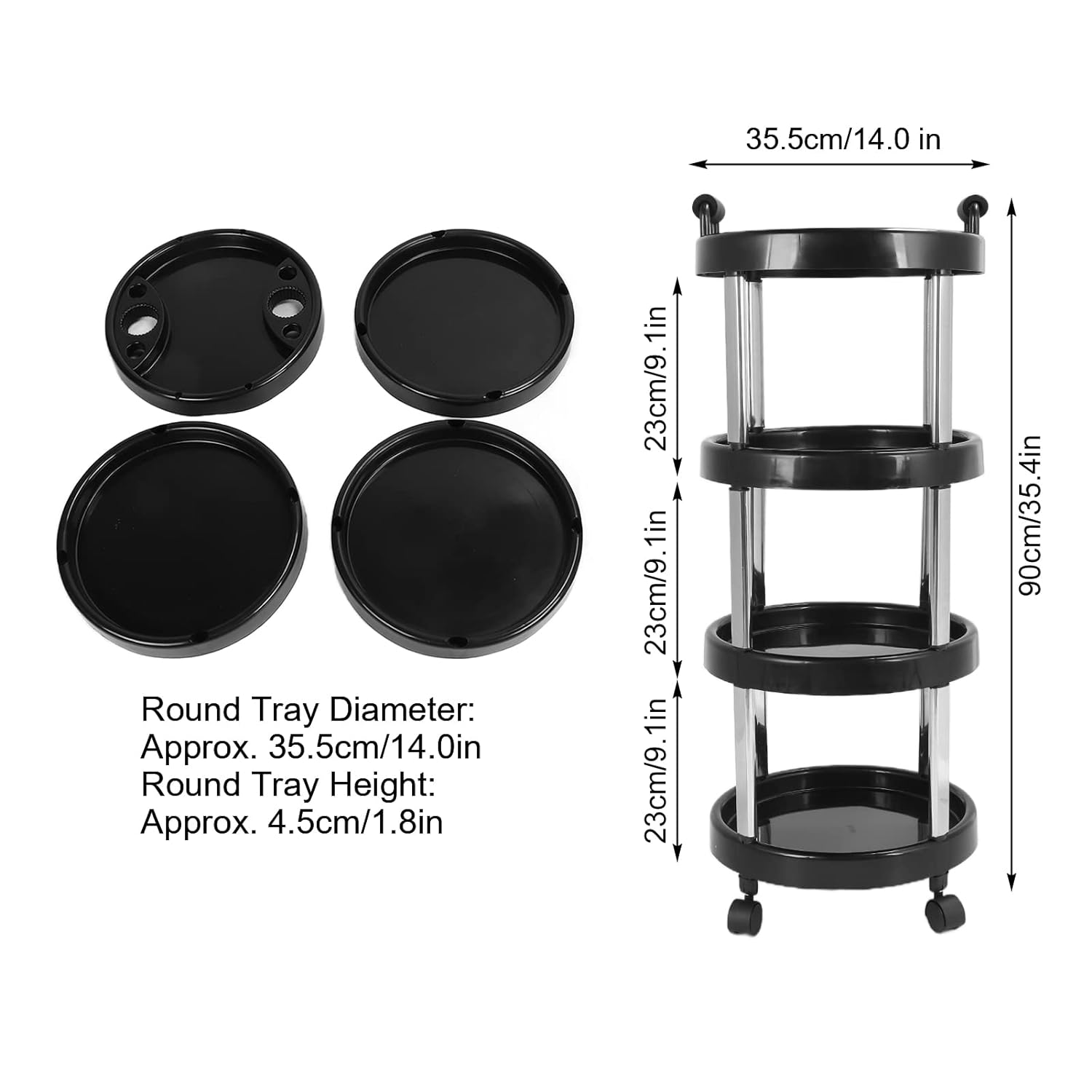 Salon Cart in 4 Layer for Large Space Stable Roller for Hair Salons (Pack of 2 Pieces) -