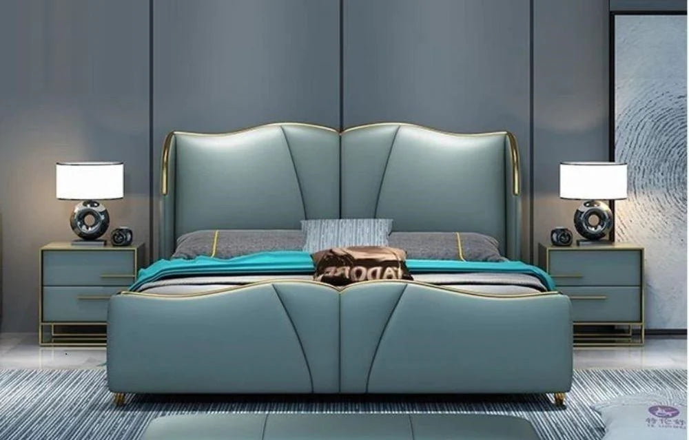 Luxury King Size Upholstered Bed with Geometric Partitioned Headboard, and Wingback Accents – Available with Hydraulic Storage Base