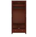 2-Door Honey Brown Wardrobe with Hanging Space, Drawers & Shelf – Compact Yet Spacious Design