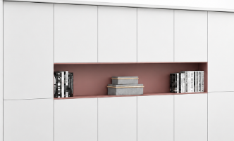 Modern Executive Office Storage Cabinet with Concealed Compartments, Handle-Free Shutters, and Recessed Display Niche for Workspaces