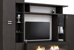 Modern Entertainment Wall Unit with TV Display Space, Tall Closed Cabinets, Open Shelves and Decorative Media Storage