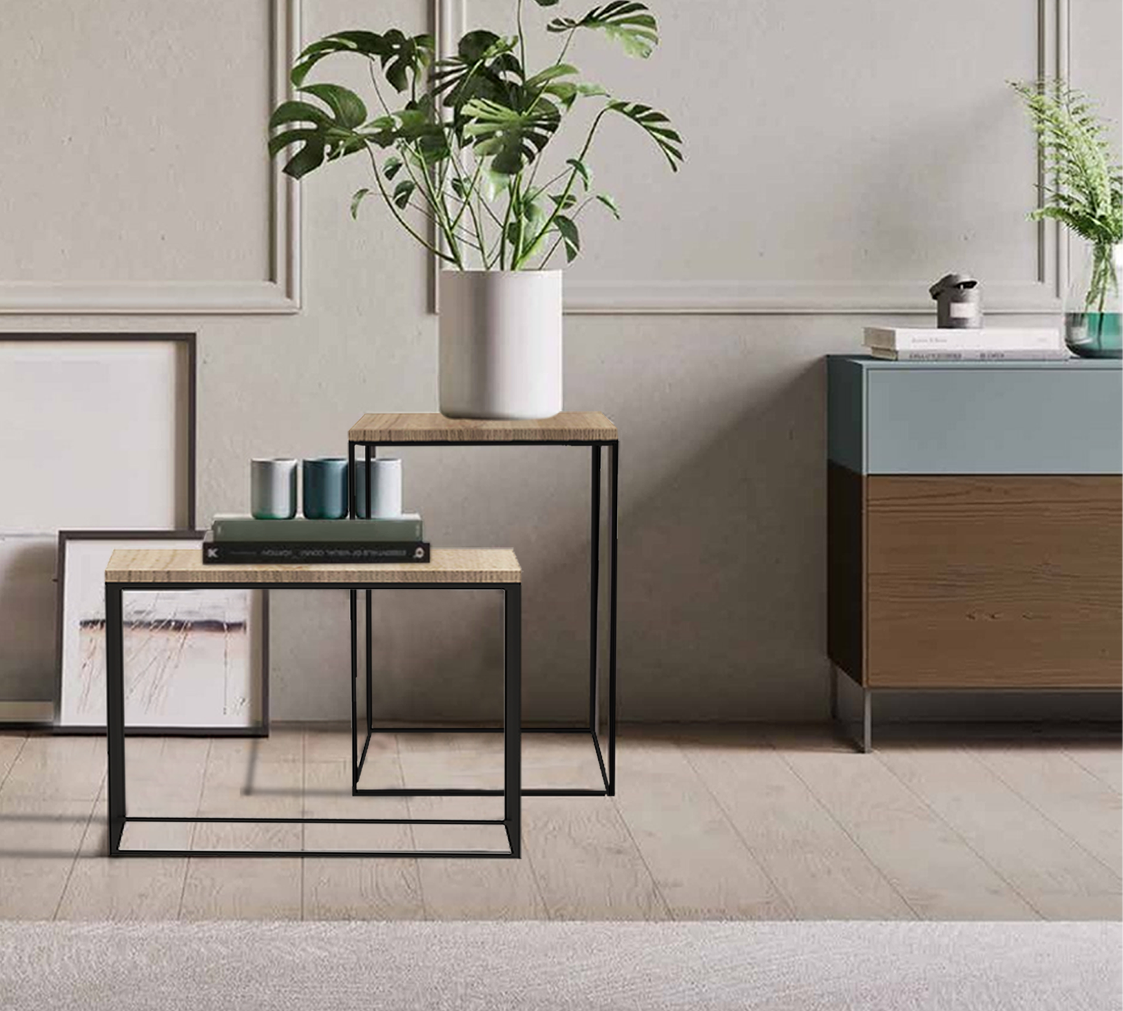 Side Table with Pre-Laminated Top and Metal Base -