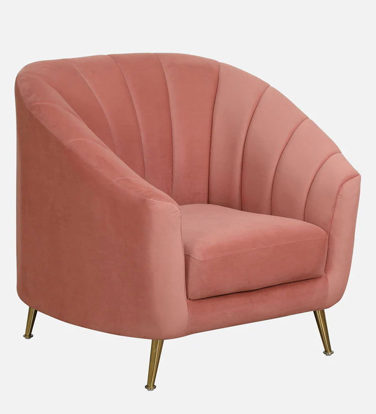 Single Seater Sofa Velvet Fabric With Solid Wooden Frame, Armchair and Metal Legs -