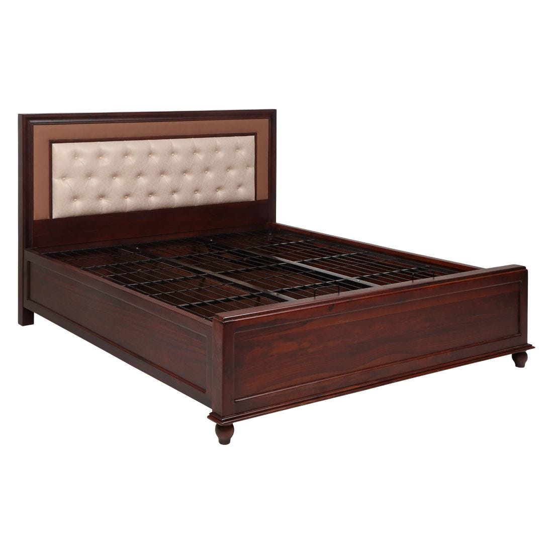 Solid Wood King Size Bed in Honey Finish with Hydraulic Storage -