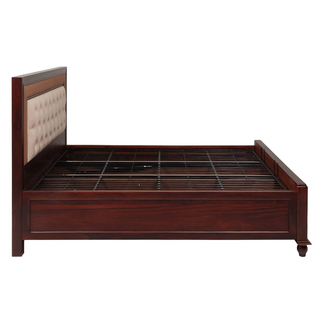 Solid Wood King Size Bed in Honey Finish with Hydraulic Storage -