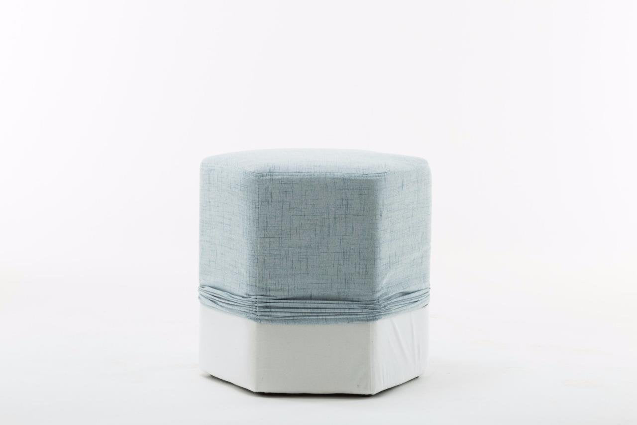 Solid Wooden Frame Fabric Hexagon Pouffe -