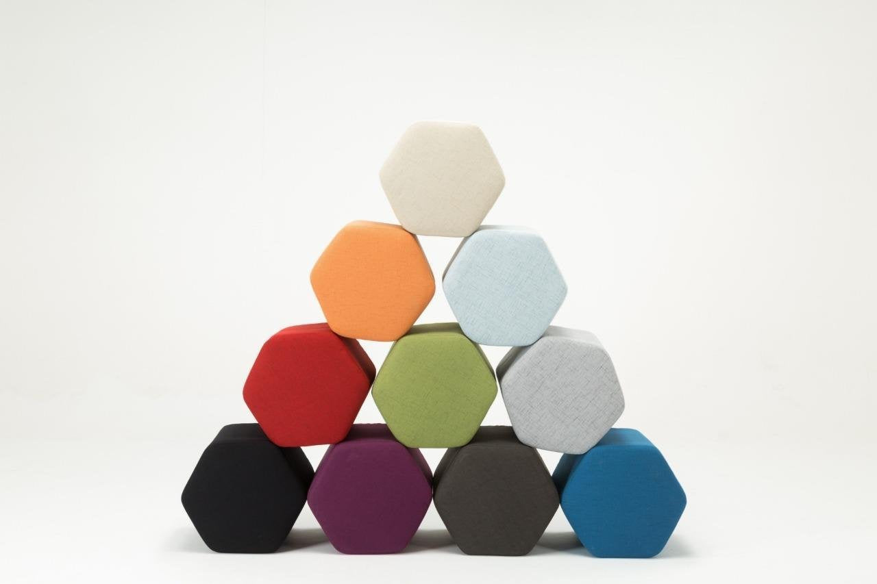 Solid Wooden Frame Fabric Hexagon Pouffe -