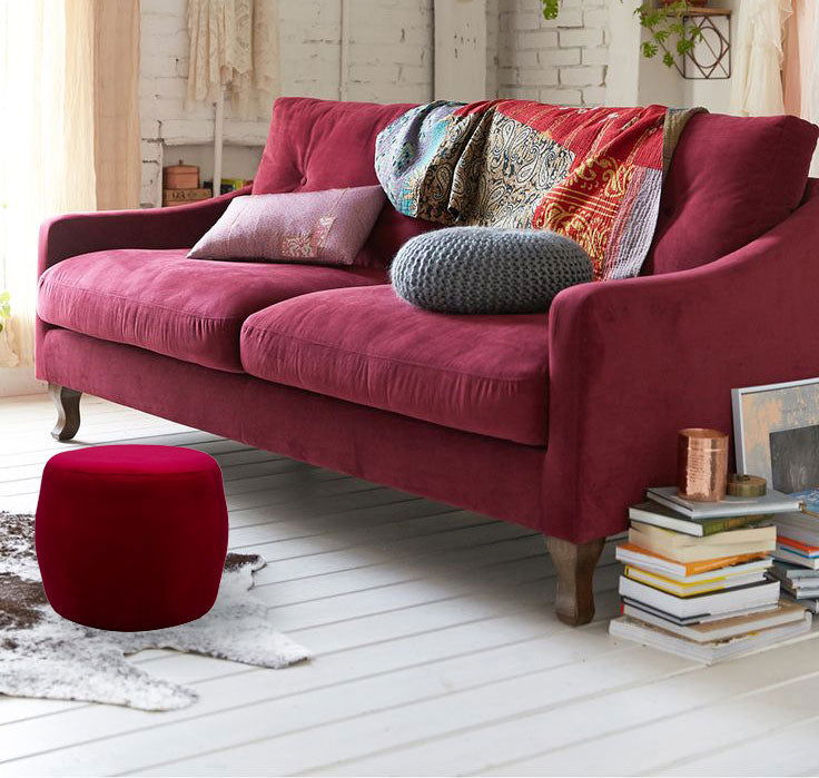 Solid Wooden Frame Fabric Round Pouffe -