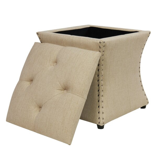 Solid Wooden Frame Fabric Storage Pouffe -