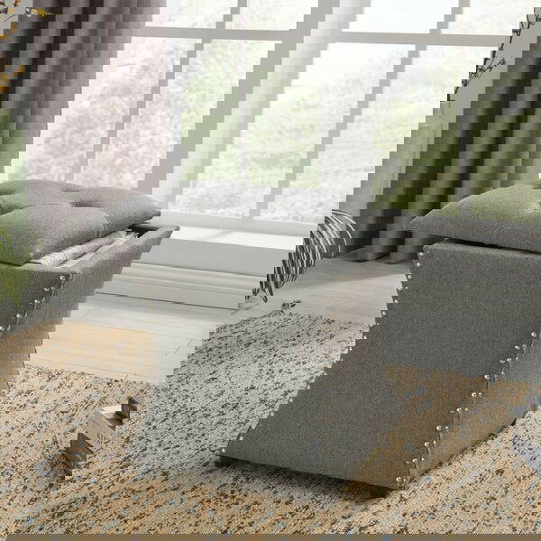 Solid Wooden Frame Fabric Storage Pouffe -