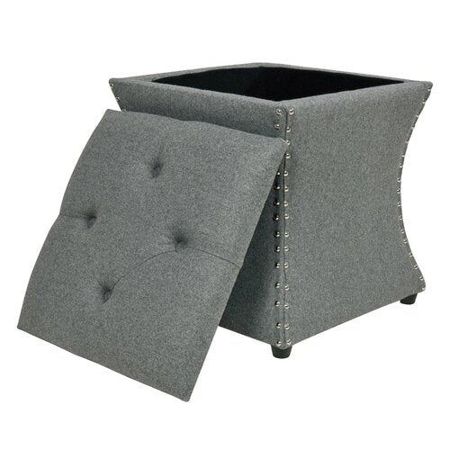 Solid Wooden Frame Fabric Storage Pouffe -