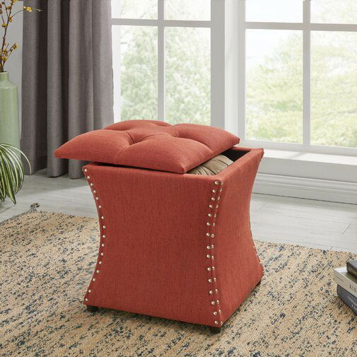 Solid Wooden Frame Fabric Storage Pouffe -