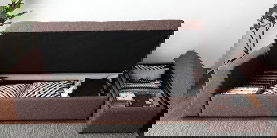 Solid Wooden Frame Fabric Storage Sofa Cum Bed -