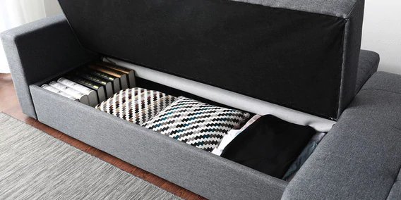 Solid Wooden Frame Fabric Storage Sofa Cum Bed -