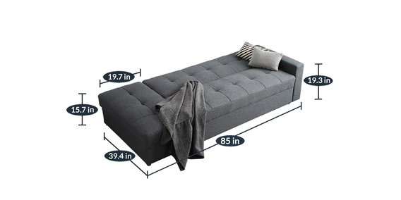 Solid Wooden Frame Fabric Storage Sofa Cum Bed -