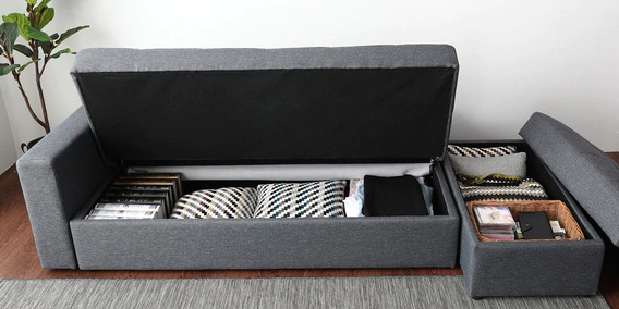 Solid Wooden Frame Fabric Storage Sofa Cum Bed -