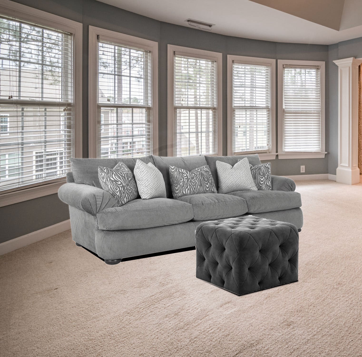 Solid Wooden Frame Fabric Velvet Ottoman -