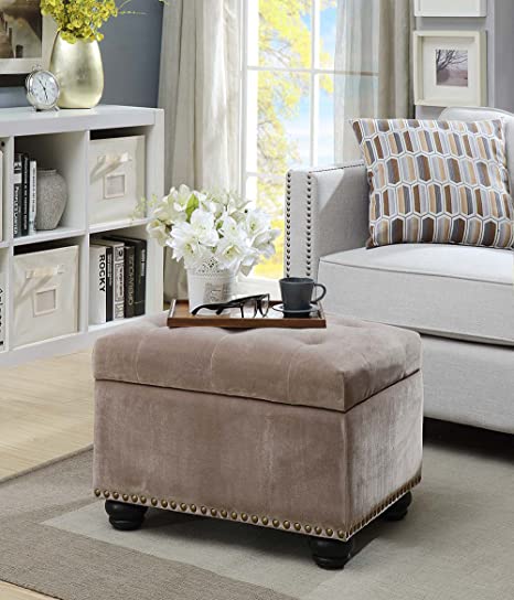 Solid Wooden Frame Fabric Velvet Storage Ottoman -